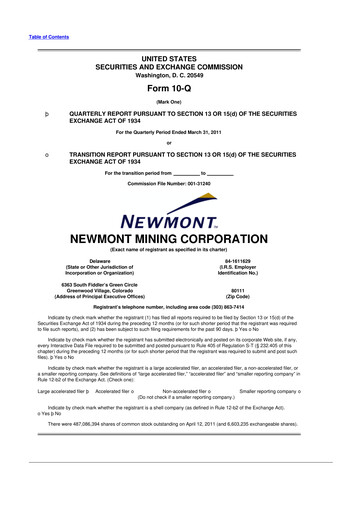 Thumbnail Newmont 10-Q Quarterly Report FY2011 