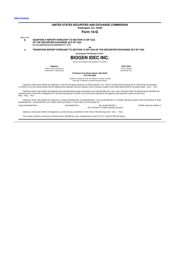 Thumbnail Biogen 10-Q Quarterly Report FY2011 