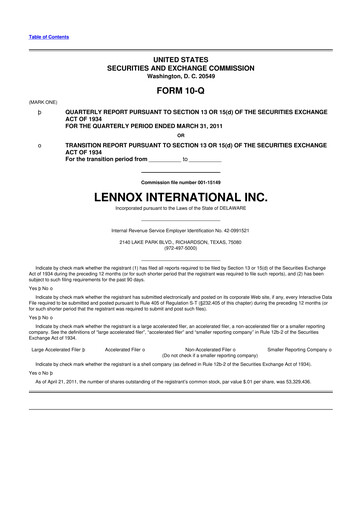 Thumbnail Lennox 10-Q Quarterly Report FY2011 