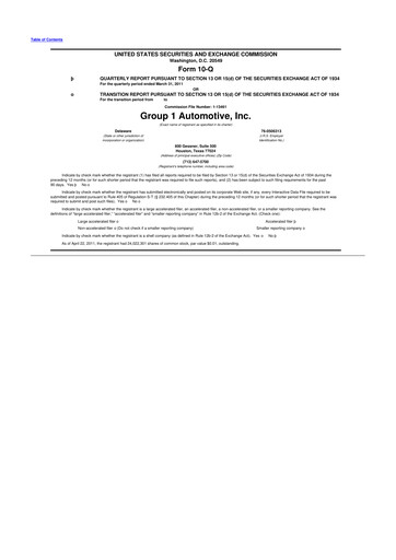 Miniature Group 1 Automotive 10-Q Rapport trimestriel  