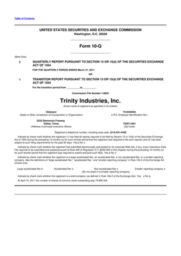 Vorschaubild Trinity Industries
 10-Q Quartalsbericht 2011 