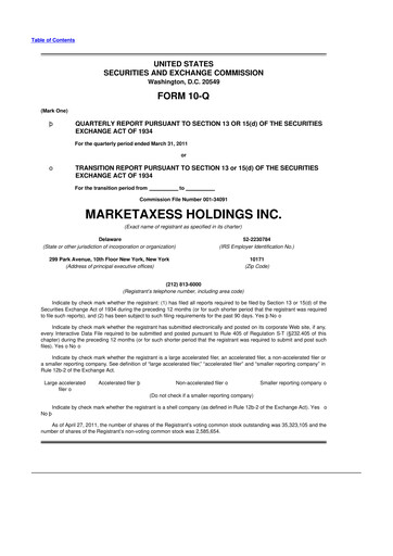 Thumbnail MarketAxess
 10-Q Quarterly Report FY 