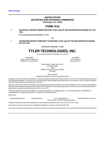 Thumbnail Tyler Technologies
 10-Q Quarterly Report FY 