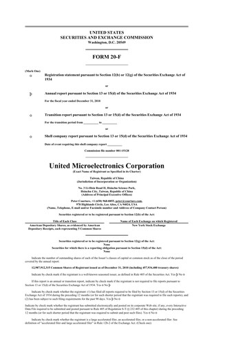 Thumbnail United Microelectronics 20-F Annual Report 