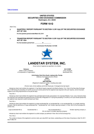Miniature Landstar System
 10-Q Rapport trimestriel 2011 