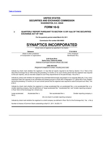 Thumbnail Synaptics 10-Q Quarterly Report FY2011 