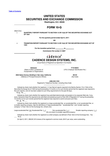 Thumbnail Cadence Design Systems 10-Q Quarterly Report FY2011 