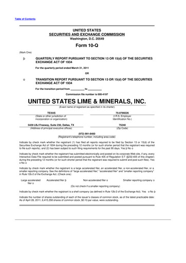 Thumbnail United States Lime & Minerals  10-Q Quarterly Report FY 