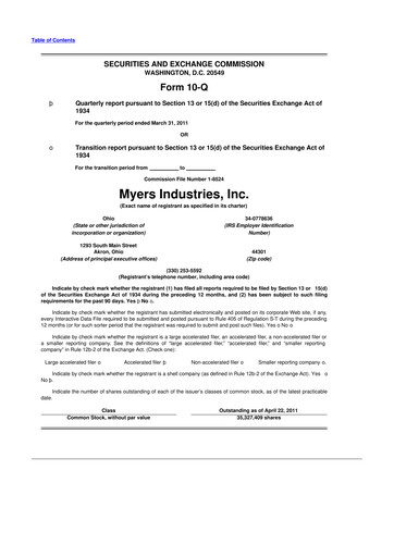 Thumbnail Myers Industries 10-Q Quarterly Report FY 