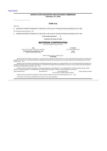 Miniature Materion
 10-Q Rapport trimestriel  