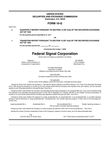 Thumbnail Federal Signal 10-Q Quarterly Report FY 