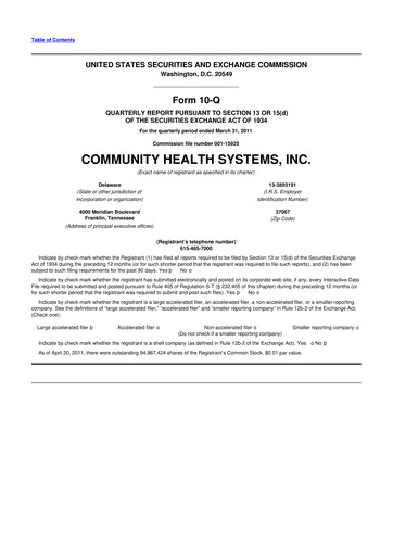 Miniature Community Health Systems
 10-Q Rapport trimestriel 2011 