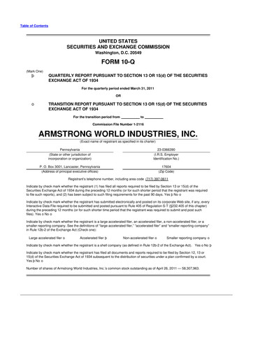 Thumbnail Armstrong World Industries
 10-Q Quarterly Report FY 