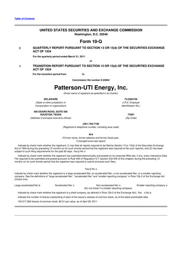 Thumbnail Patterson-UTI Energy 10-Q Quarterly Report FY2011 