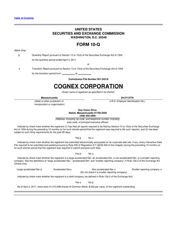 Thumbnail Cognex 10-Q Quarterly Report FY2011 