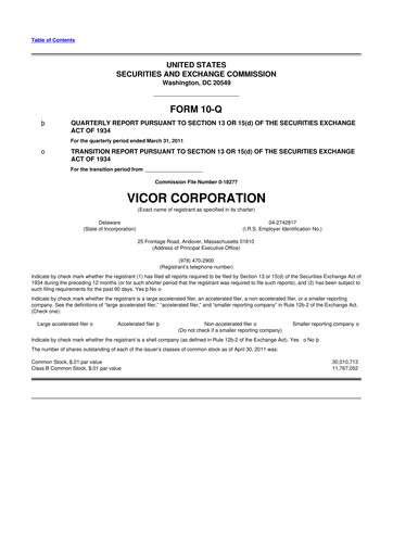 Thumbnail Vicor
 10-Q Quarterly Report FY 