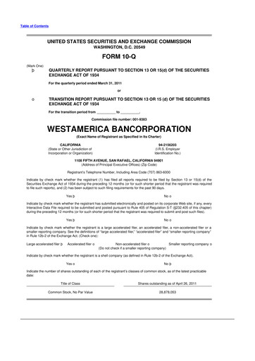Vorschaubild Westamerica Bancorporation
 10-Q Quartalsbericht 2011 