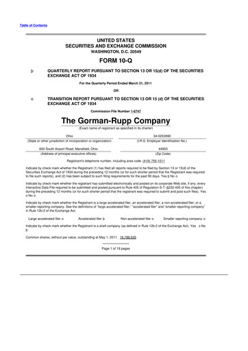 Thumbnail Gorman-Rupp 10-Q Quarterly Report FY 