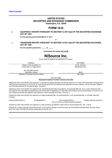 Thumbnail NiSource
 10-Q Quarterly Report FY2011 