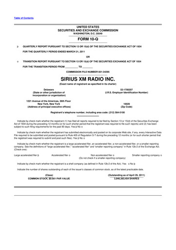 Thumbnail Sirius XM 10-Q Quarterly Report FY2011 