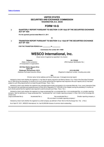 Thumbnail WESCO International
 10-Q Quarterly Report FY2011 