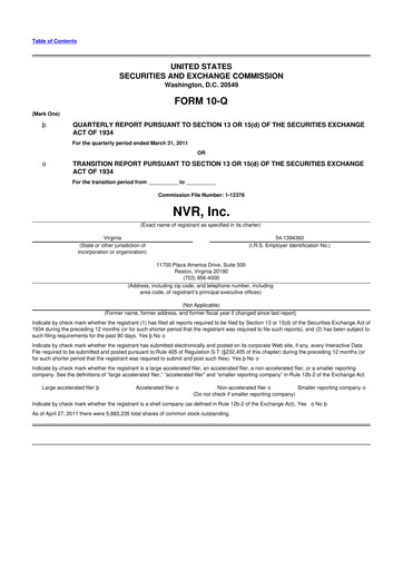 Vorschaubild NVR 10-Q Quartalsbericht 2011 