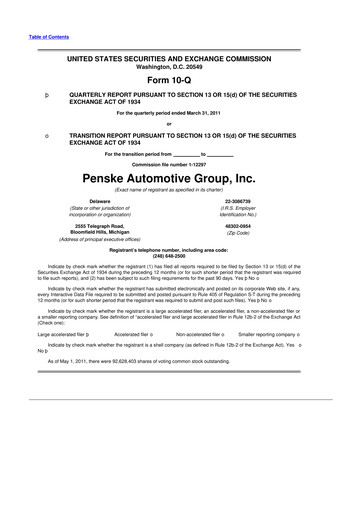 Thumbnail Penske Automotive Group 10-Q Quarterly Report FY2011 