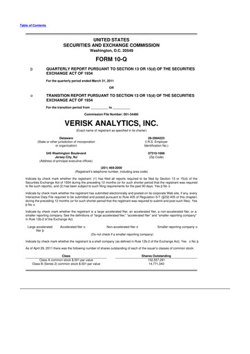 Thumbnail Verisk Analytics 10-Q Quarterly Report FY2011 