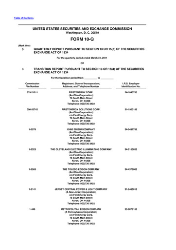 Thumbnail FirstEnergy 10-Q Quarterly Report FY2011 