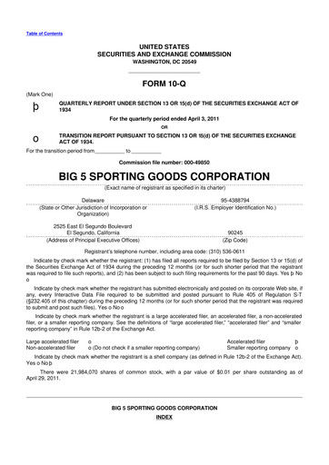 Thumbnail Big 5 Sporting Goods 10-Q Quarterly Report FY 