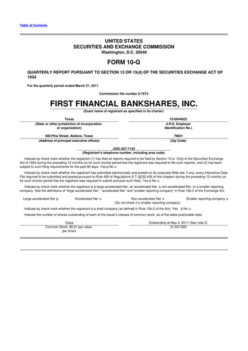 Thumbnail First Financial Bankshares 10-Q Quarterly Report FY2011 