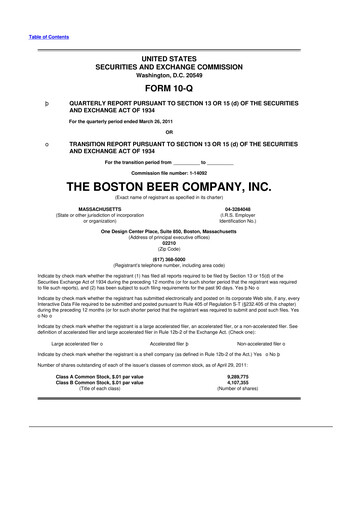 Vorschaubild Boston Beer Company 10-Q Quartalsbericht  