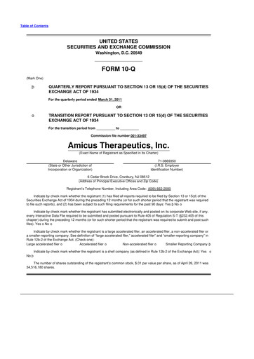 Thumbnail Amicus Therapeutics
 10-Q Quarterly Report FY 