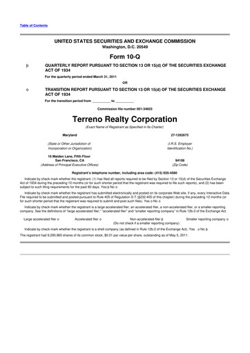 Thumbnail Terreno Realty
 10-Q Quarterly Report FY 