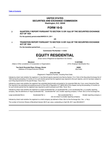 Thumbnail Equity Residential
 10-Q Quarterly Report FY2011 