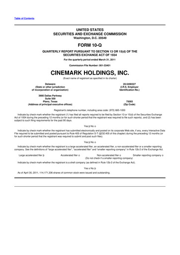 Thumbnail Cinemark Theatres
 10-Q Quarterly Report FY 