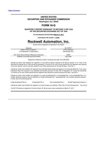 Thumbnail Rockwell Automation
 10-Q Quarterly Report FY2011 