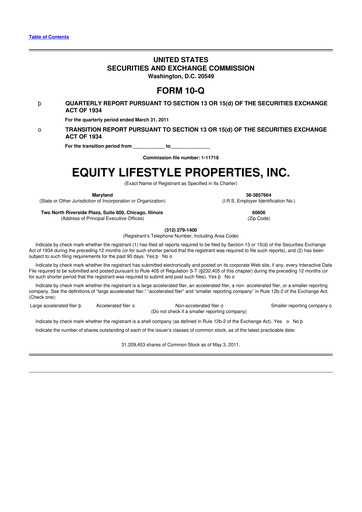 Thumbnail Equity LifeStyle Properties 10-Q Quarterly Report FY2011 