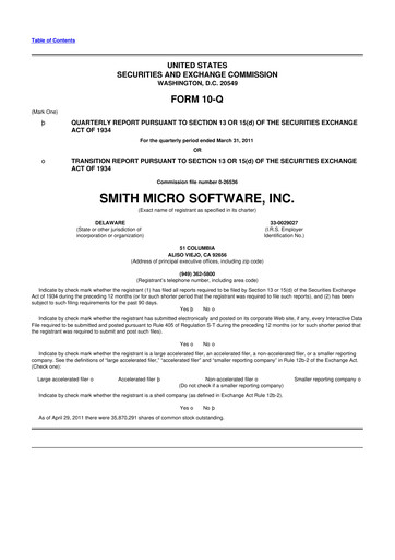 Miniature Smith Micro Software
 10-Q Rapport trimestriel  