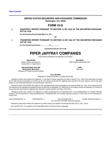 Thumbnail Piper Sandler
 10-Q Quarterly Report FY2011 