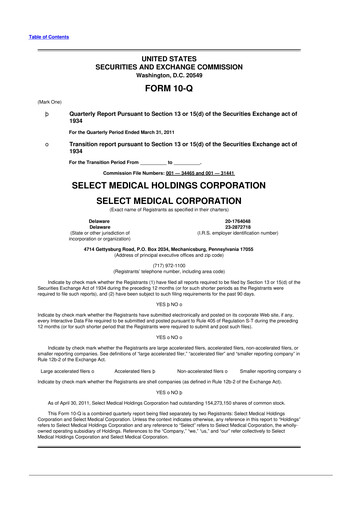 Miniature Select Medical Holdings 10-Q Rapport trimestriel  