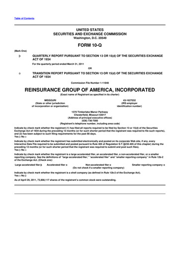 Thumbnail Reinsurance Group of America
 10-Q Quarterly Report FY2011 