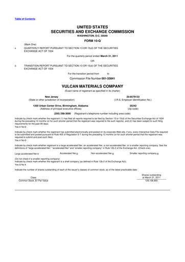 Vorschaubild Vulcan Materials 10-Q Quartalsbericht 2011 