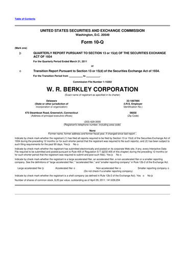 Thumbnail W. R. Berkley 10-Q Quarterly Report FY2011 