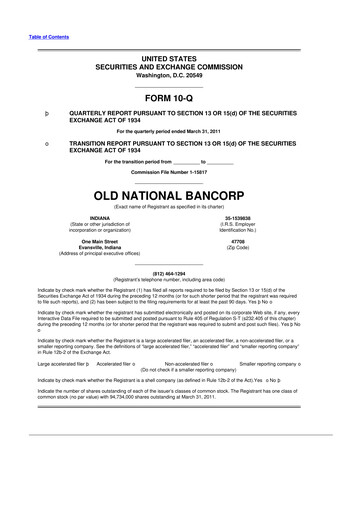 Miniature Old National Bank
 10-Q Rapport trimestriel 2011 