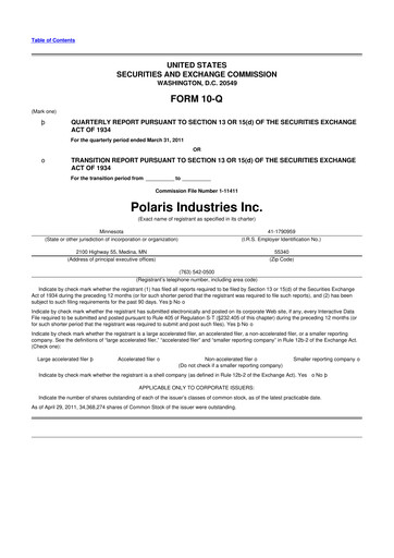 Thumbnail Polaris 10-Q Quarterly Report FY2011 
