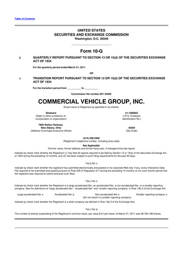 Miniature Commercial Vehicle Group (CVG) 10-Q Rapport trimestriel  