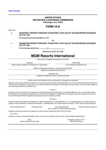 Thumbnail MGM Resorts

 10-Q Quarterly Report FY2011 