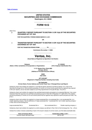 Thumbnail Ventas 10-Q Quarterly Report FY2011 