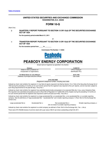 Miniature Peabody Energy
 10-Q Rapport trimestriel 2011 